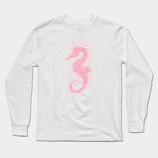 Intricate Pink Tribal Seahorse Design Long Sleeve T-Shirt by jeffbartels